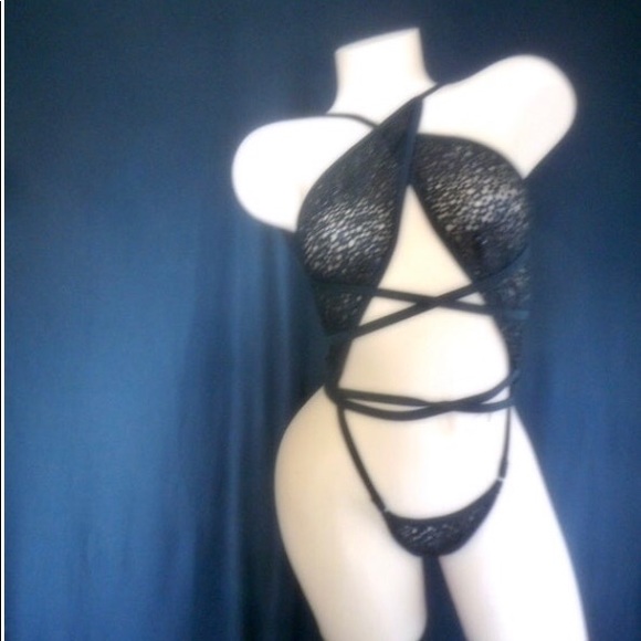 Sequin string black micro bikini exotic dancewear - Picture 1 of 2